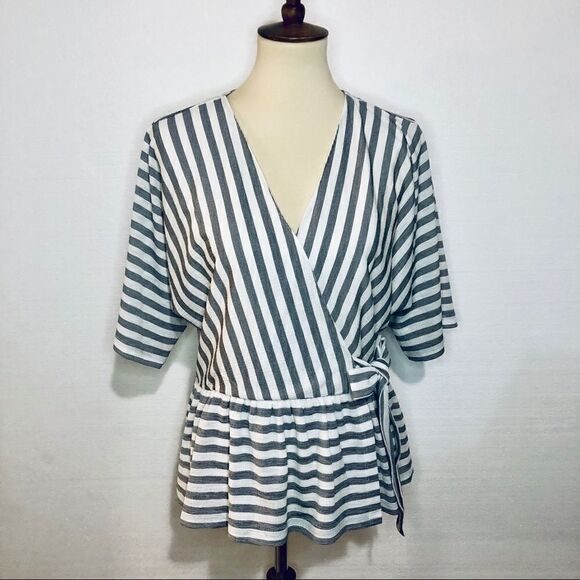 DKNY FAUX WRAP PEPLUM TOP - Picture 2 of 12